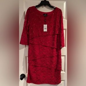 NWT - Ronni Nicole Red Tiered Lace Sheath Cocktail Dress SZ 10